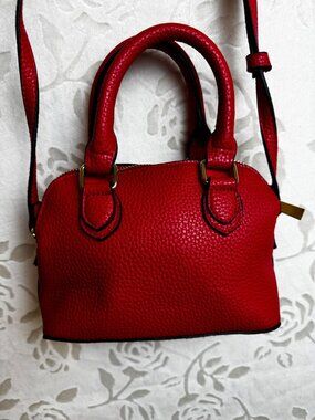 A New Day Mini Red Pebbled Faux Leather Satchel With Adjustable Crossbody Strap
